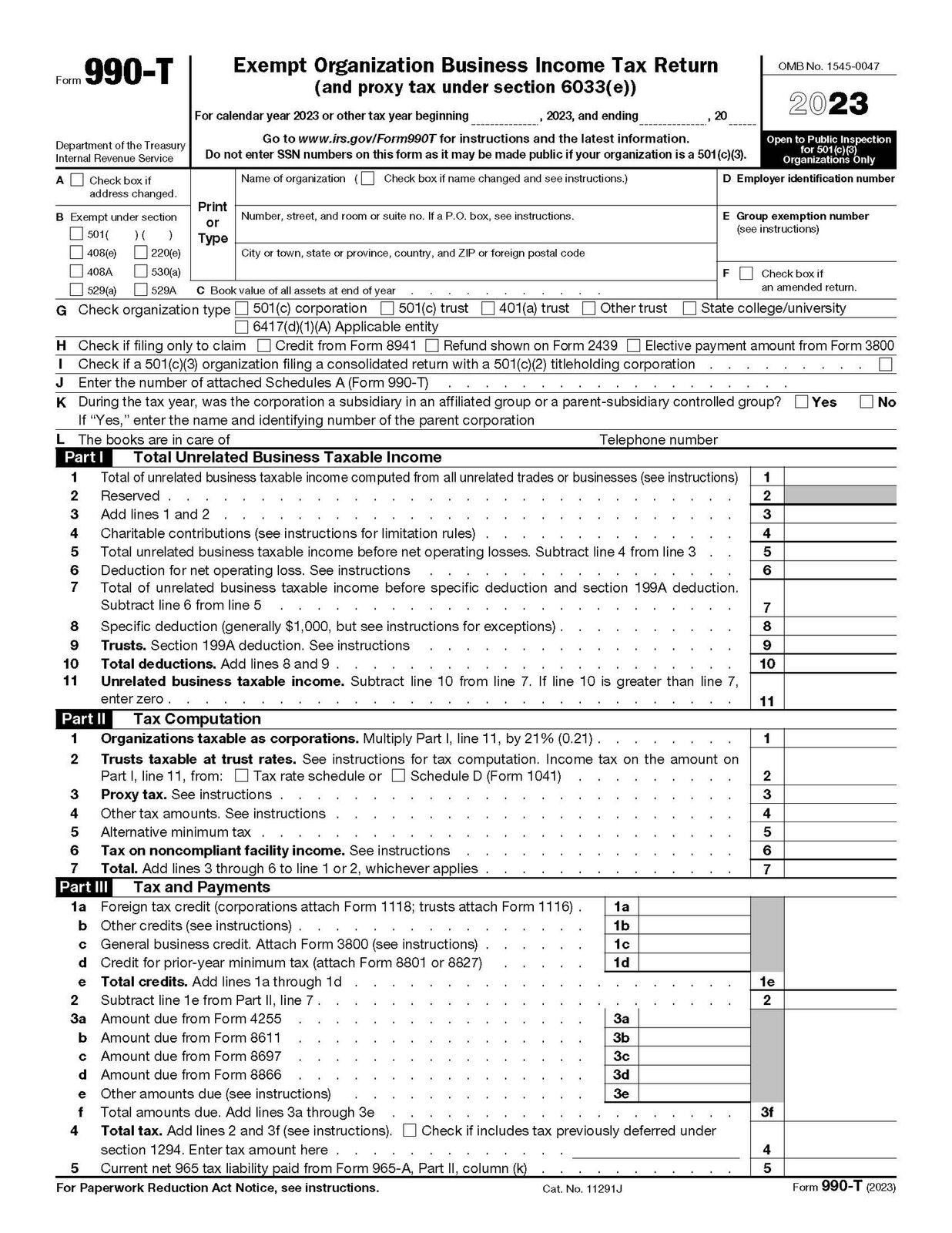 Form 990-T page 1